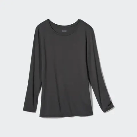 UNIQLO УТЕПЛЕННЫЙ ТОП С КРУГЛЫМ ВЫРЕЗОМ И ДЛИННЫМИ РУКАВАМИ, ТЕМНО-СЕРЫЙ
