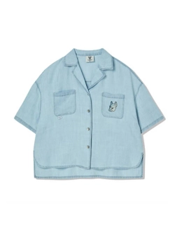 Джинсовая рубашка с двумя карманами с коротким рукавом