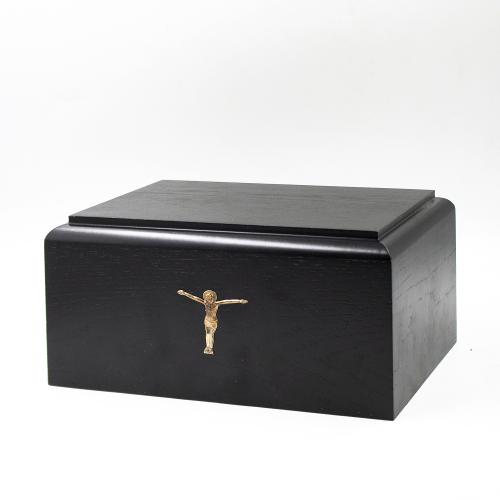 Урна для праха "Реквием M" черное дерево с декором Распятие