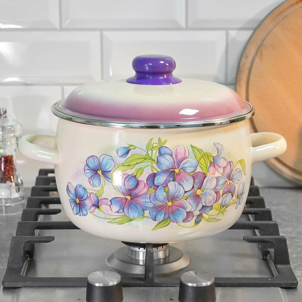 Кастрюля 4л "Фиалка" слоновая кость