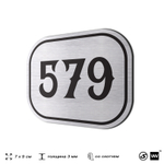 Номерок на дверь квартиры 579, для кабинета, офиса, шильдик 9 х 7 см, серебристый, Айдентика Технолоджи
