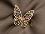 Кольцо "Бабочка" 29мм, с разноцветными стразами