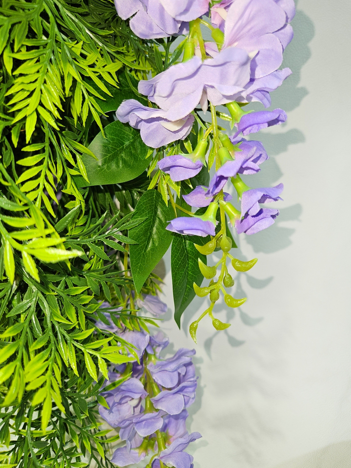 Искусственные цветы Акация сиреневая с зеленью в подвесном кашпо