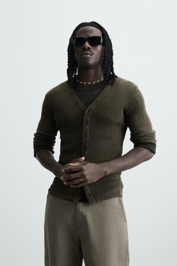 ZARA КАРДИГАН В РУБЧИК, КОРИЧНЕВЫЙ