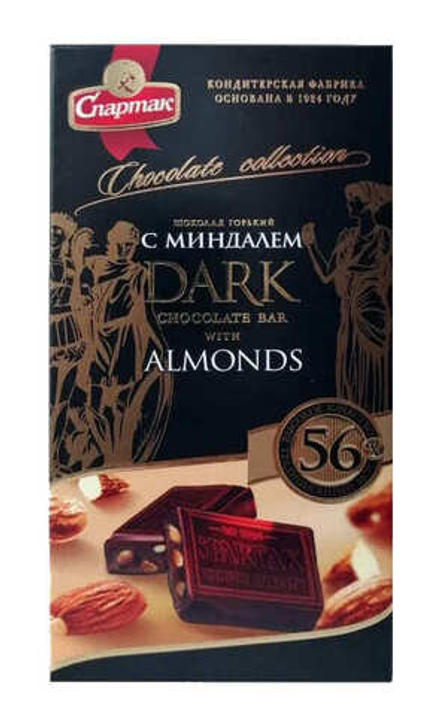 Шоколад горький с миндалем 90г. Спартак