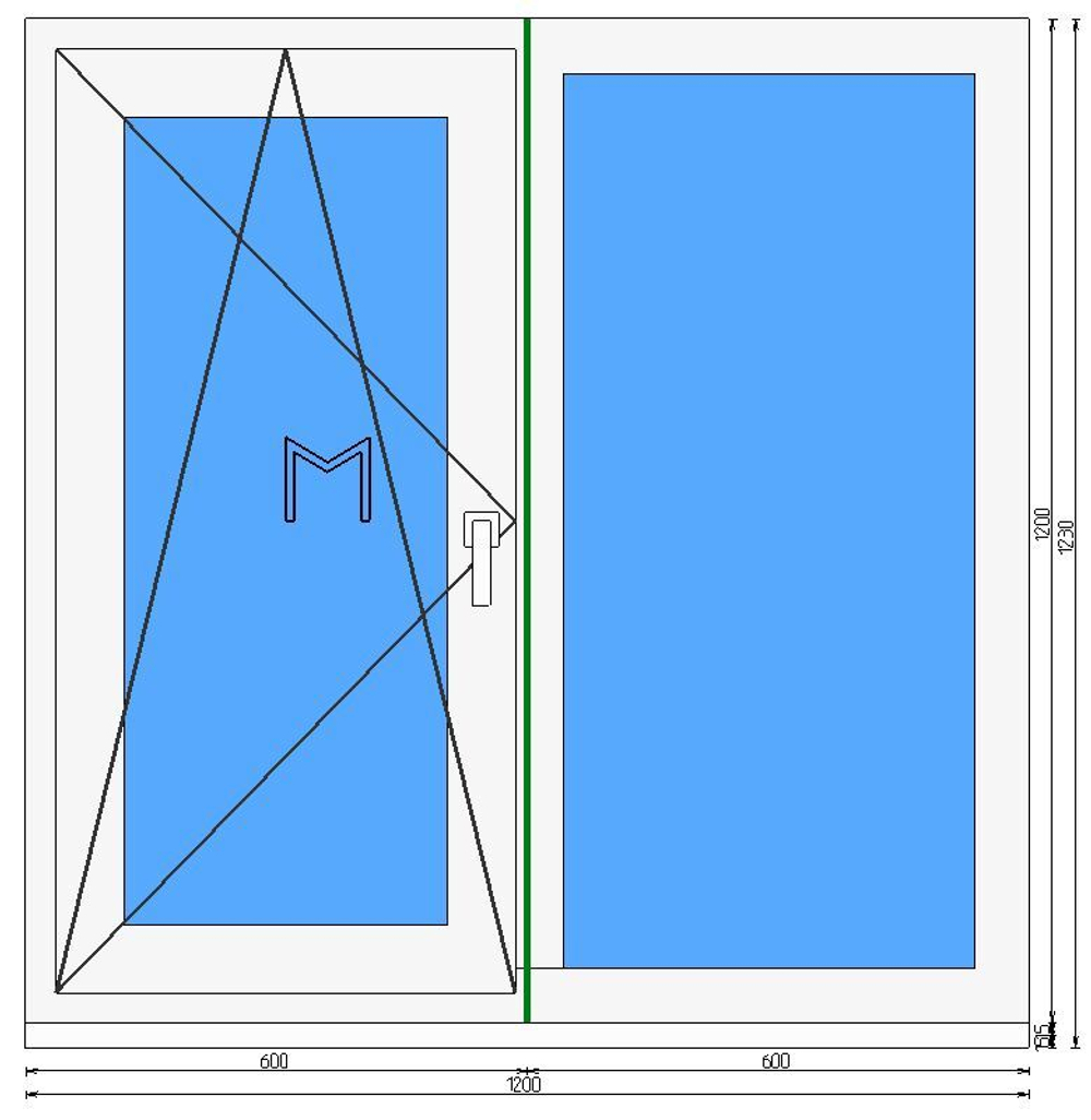 Пластиковое окно 1200 х 1200 ТермА Эко + Москитная сетка, двухстворчатое