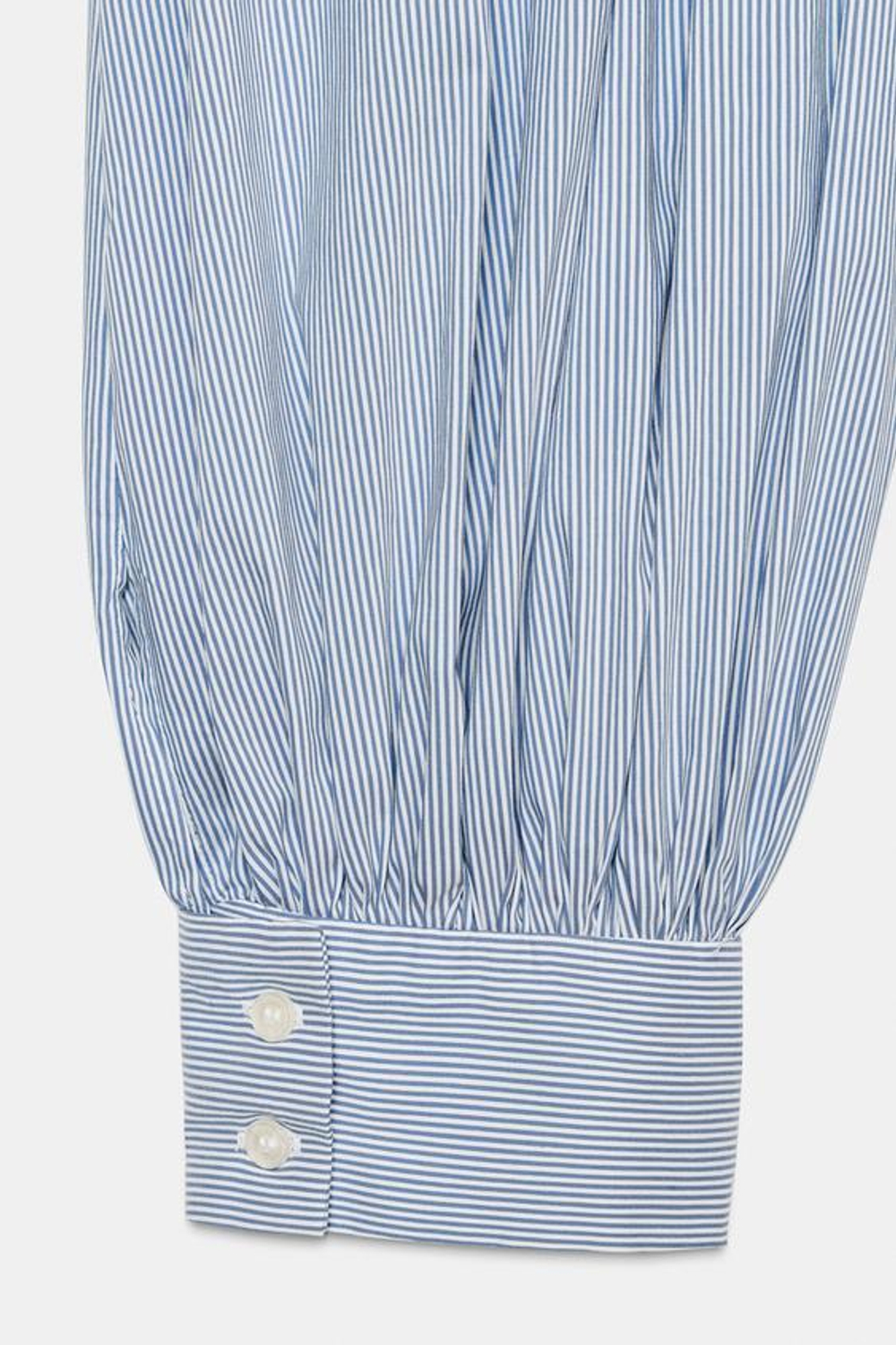 ZARA БРЮКИ-БАГГИ ИЗ ПОПЛИНА В ПОЛОСКУ, СИНИЙ/БЕЛЫЙ