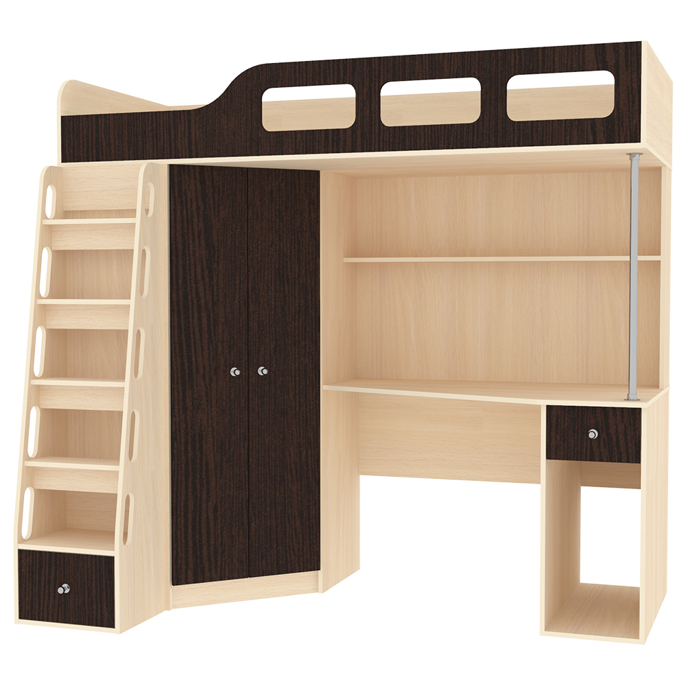 Кровать-чердак КарИВи Астра 7  Дуб Молочный Венге