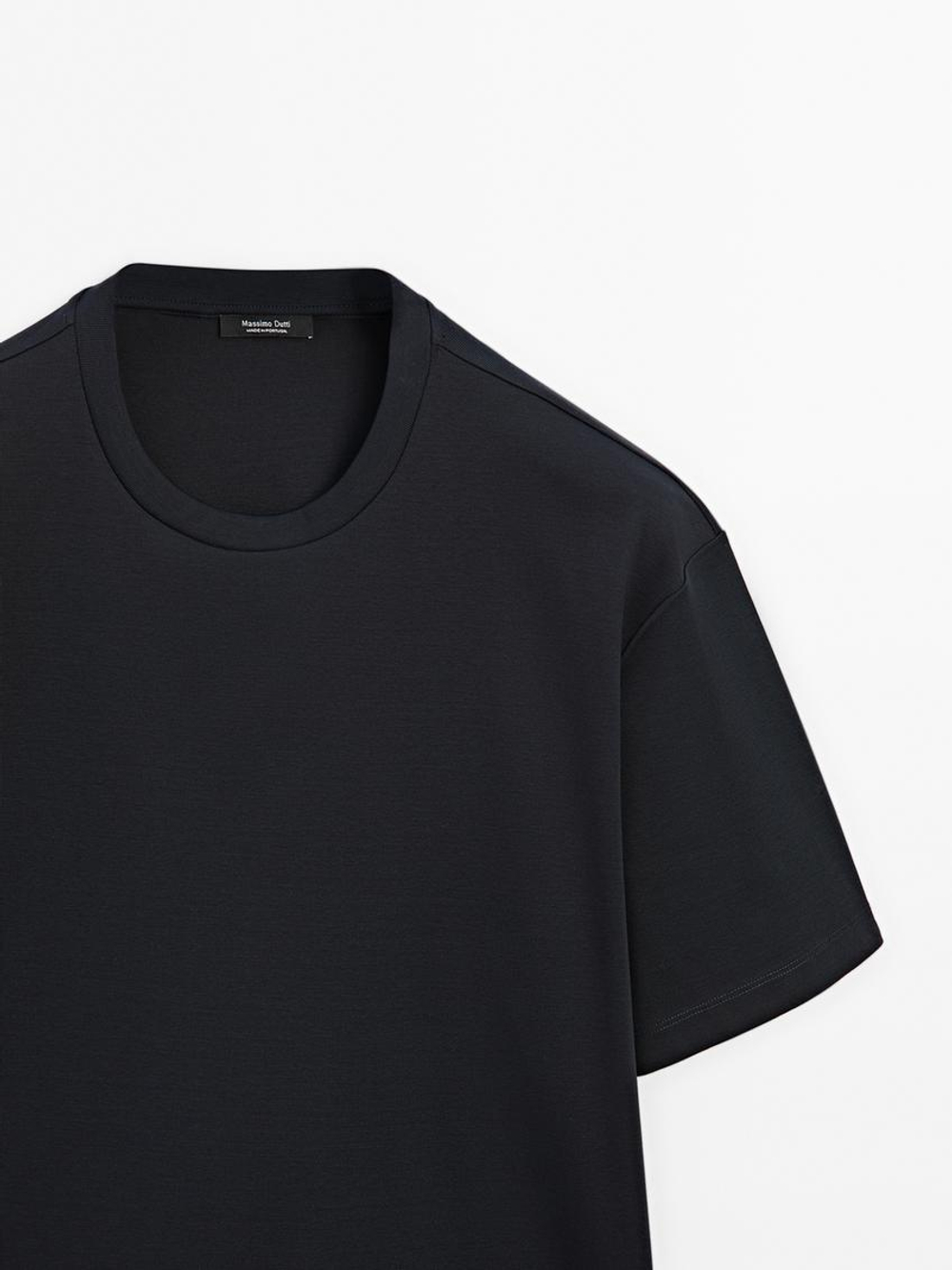 Massimo Dutti Хлопковая футболка с круглым вырезом, темно-синий