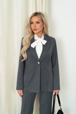 Пиджак серый из вискозы с ремнем