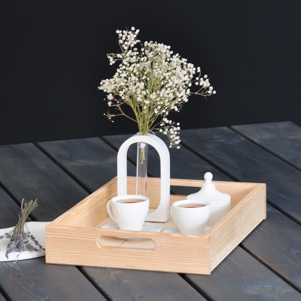 Столик-поднос деревянный 48х48 см Флоутард, декоративный поднос для кухни, столик для завтрака из массива сосны, разборный, в натуральной отделке