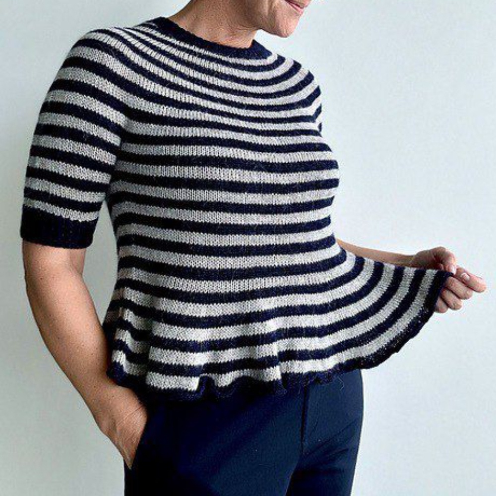 Описание по вязанию пуловера с круглой кокеткой спицами "Elly"