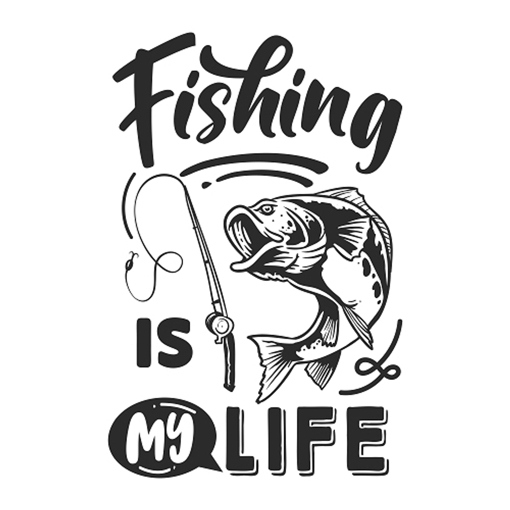 print PewPewCat рыбака Fishing is my life черный для белой футболки