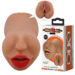 Темно-бежевый двусторонний мастурбатор Zoey - ротик и вагина (Цвет: карамель (темно-бежевый))