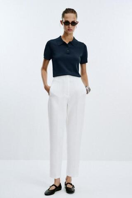 ZARA БРЮКИ С ВЫСОКОЙ ПОСАДКОЙ, БЕЛЫЙ