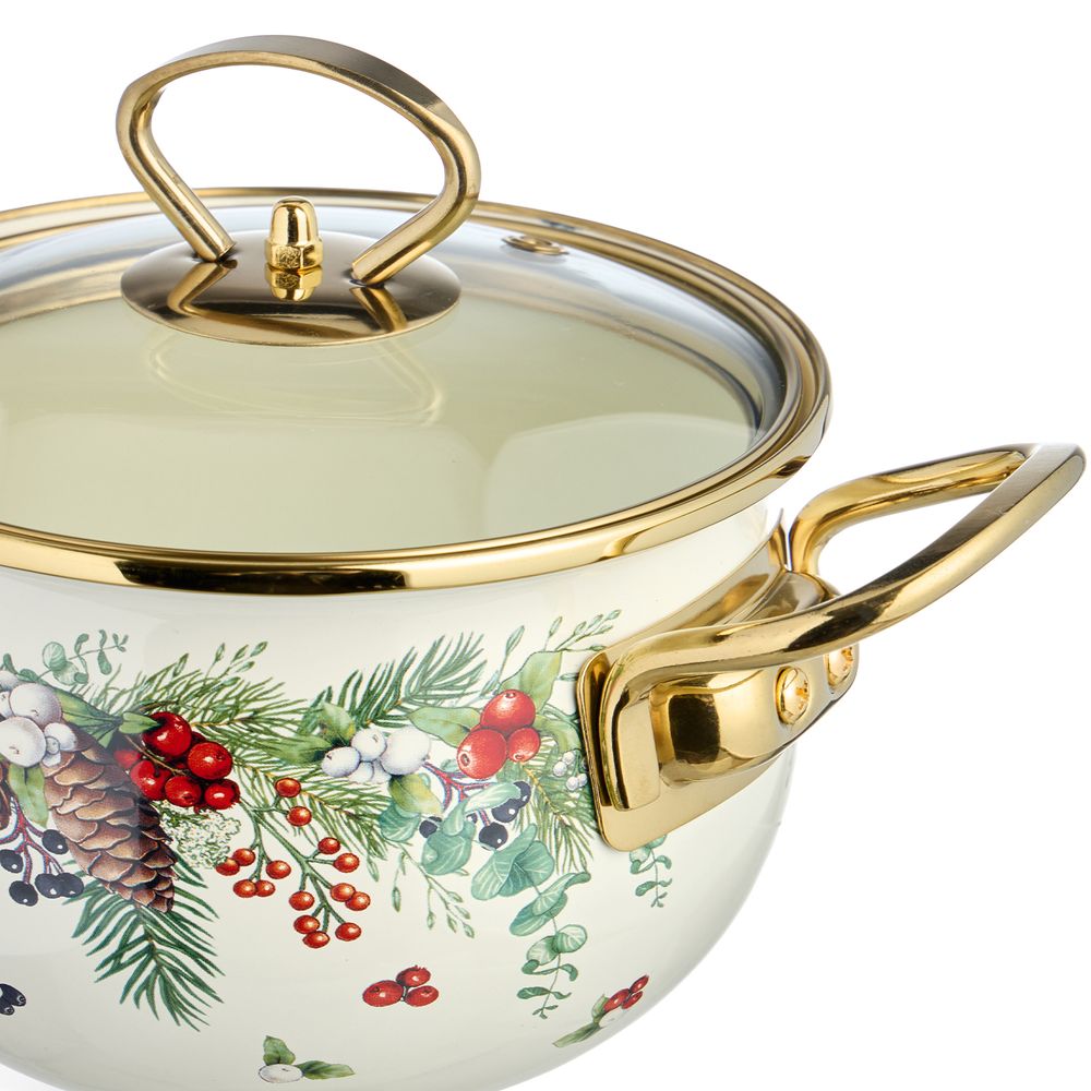 КАСТРЮЛЯ ЭМАЛИРОВАННАЯ AGNESS СО СТЕКЛЯННОЙ КРЫШКОЙ СЕРИЯ "CELEBRATION", 1.5 Л, 16*10 СМ