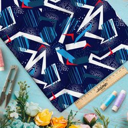 Ткань мембрана зимняя графика на тёмно-синем фоне