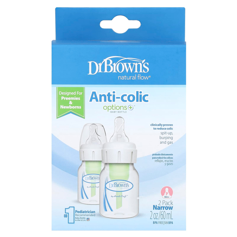 Dr. Brown's, Natural Flow®, Anti-colic Параметры+™, бутылочка для детей от 0 месяцев, 2 шт. в упаковке, 60 мл (2 унции)