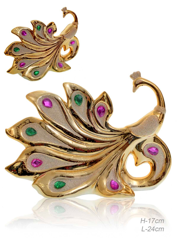 Фигурка Павлин с розовыми и зелеными кристаллами цвет золотистый 26 х 19 см