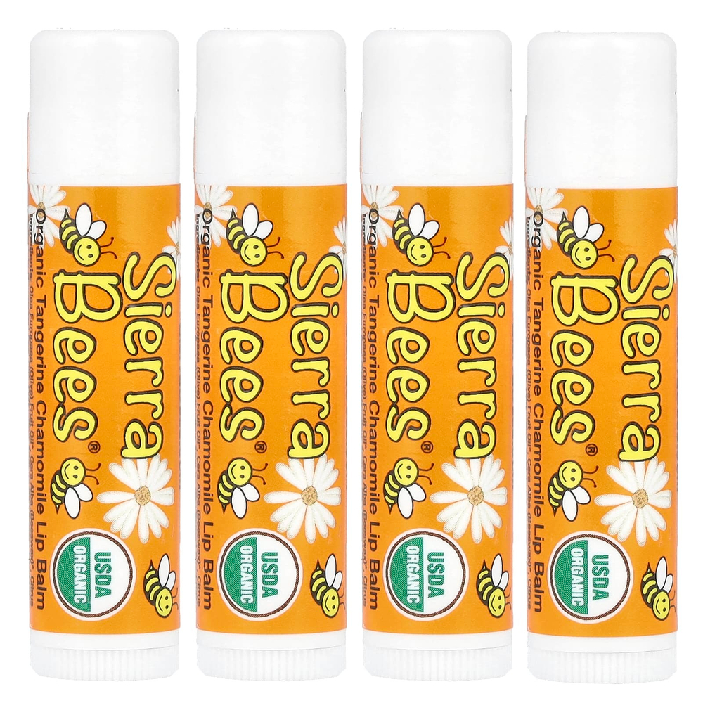 Sierra Bees, Органические бальзамы для губ, мандарин и ромашка, 4 шт. в упаковке, 0,15 унции (4,25 г) каждый
