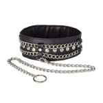 Чёрный кожаный ошейник с цепочками и поводком Sitabella BDSM Accessories 3101-1