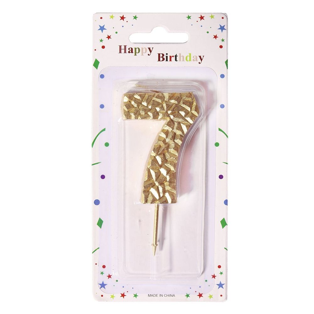 Свеча для торта Alingar, 5-6 см, на пике, "Цифра 7", цвет золото, блистер с европодвесом