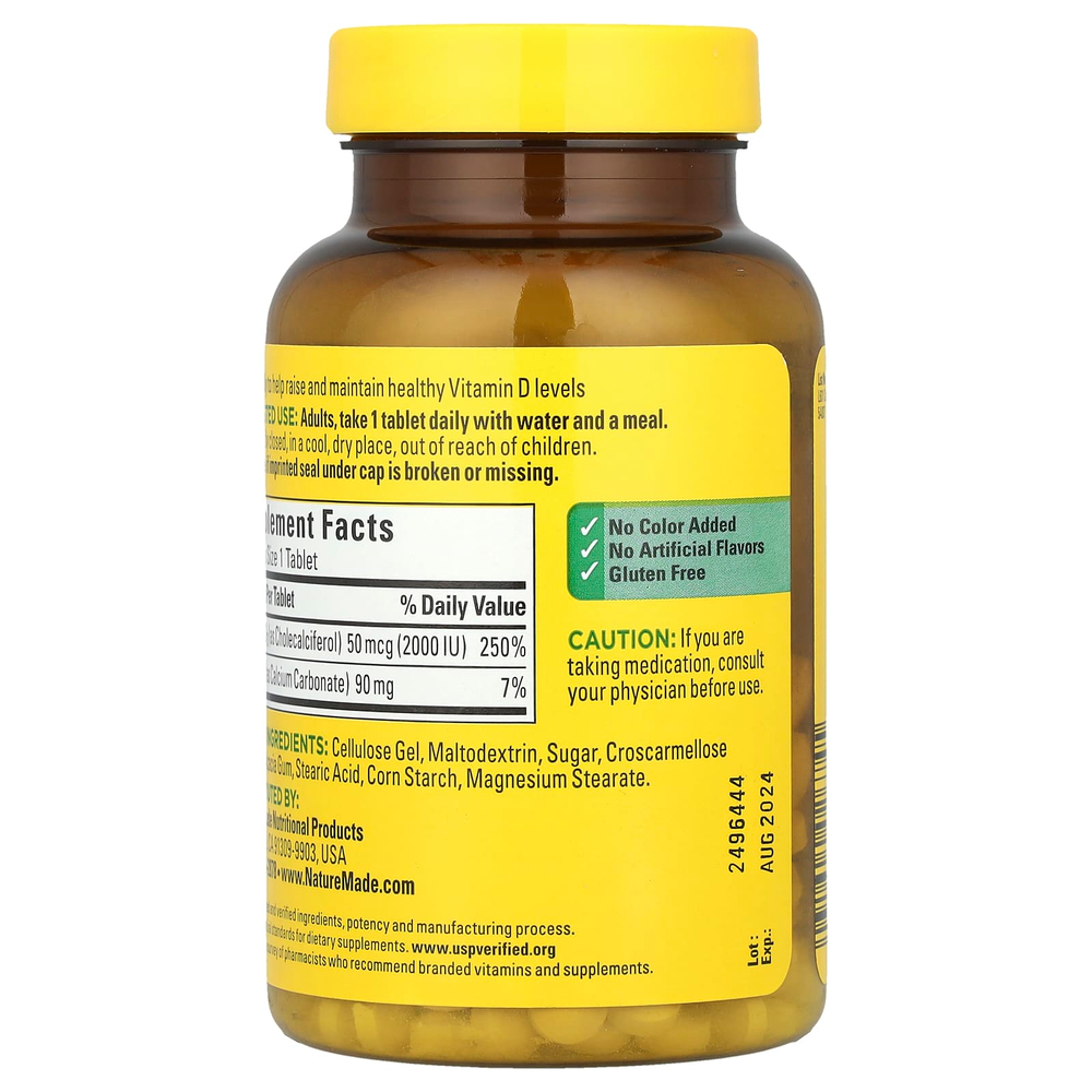 Nature Made, витамин D3, 50 мкг (2000 МЕ), 220 таблеток