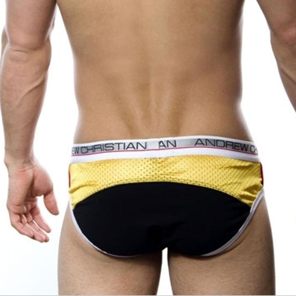 Мужские трусы брифы Andrew Christian Arena brief black yellow 13607
