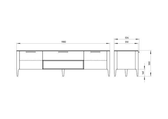 Тумба Type oak под ТВ ширина 200 см (натуральный дуб)