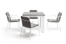 "Венето" обеденная группа на 4 персоны со стульями "Марокко", каркас белый, роуп серый