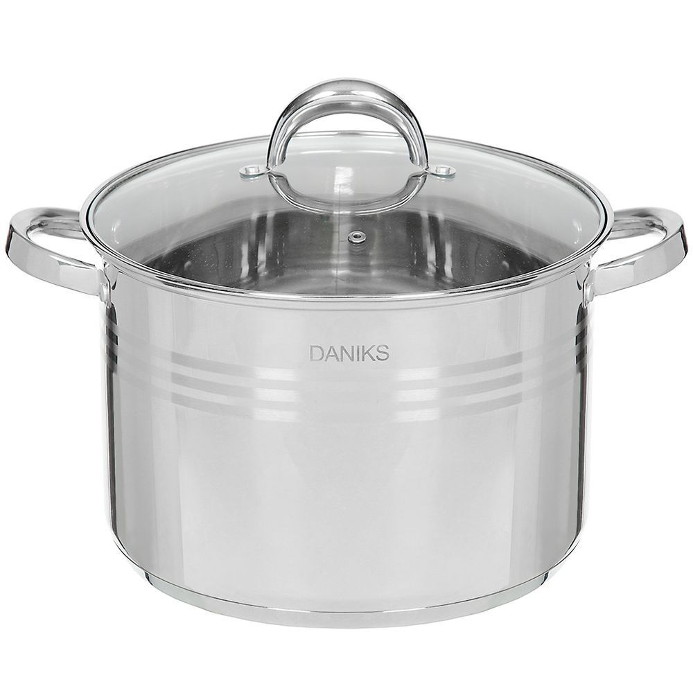 Кастрюля нерж, с крыш, крышка стекло, 12/13 л, Daniks, Общепит, SD-6BP-13, индукц