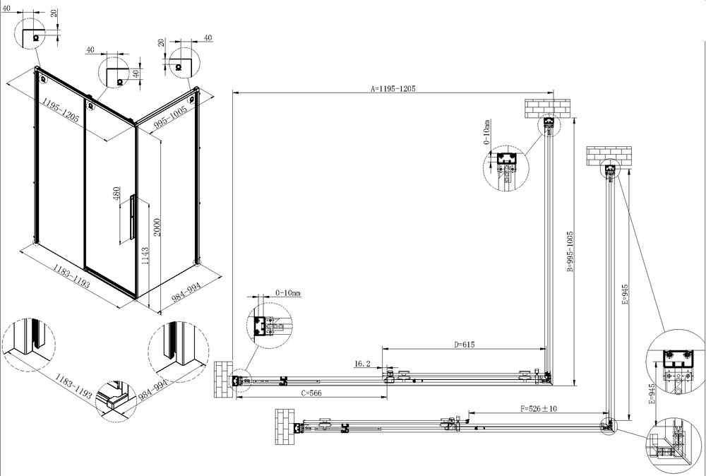 Душевой уголок Ultima VSR-7UL1012CL, 1200*1000, хром, стекло прозрачное