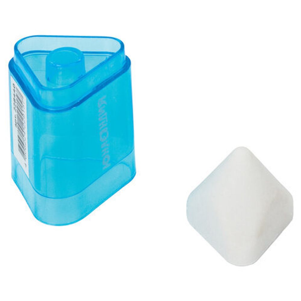 Точилка ЮНЛАНДИЯ "Карандашик", со стирательной резинкой, с контейнером, пластиковая, ассорти, 228440