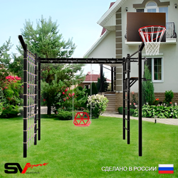 Уличная шведская стенка Sv Sport рукоход с комплектом турник прямой 2шт У5397К (Турник/Брусья/Со спинкой/Щит баскет/Кронш бокс/Сетка)