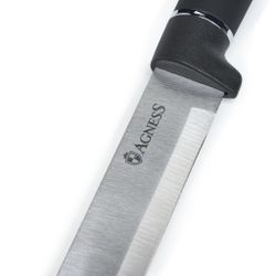 НАБОР AGNESS ИЗ 11ПР:5 НОЖЕЙ,ПОЛОВНИК,ЛОПАТКА,ШУМОВКА,ПОДСТАВКА,НОЖЕТОЧКА,НОЖНИЦЫ,ЧЕРНЫЙ МРАМОР/СЕРЫ