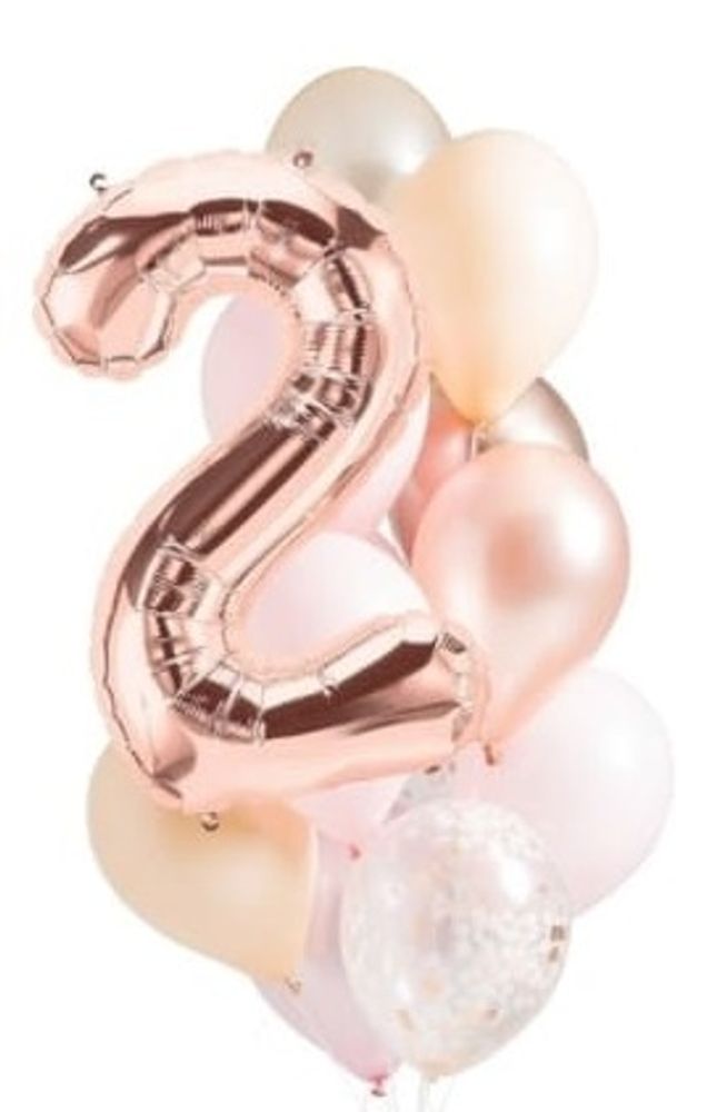 Букет гелиевых шаров с цифрой в нежно-розовых цветах для девочки