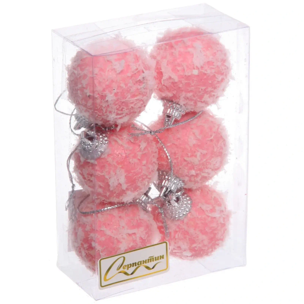 Новогодние шары «Воздушные перья» 4 см (набор 6 шт), розовый
