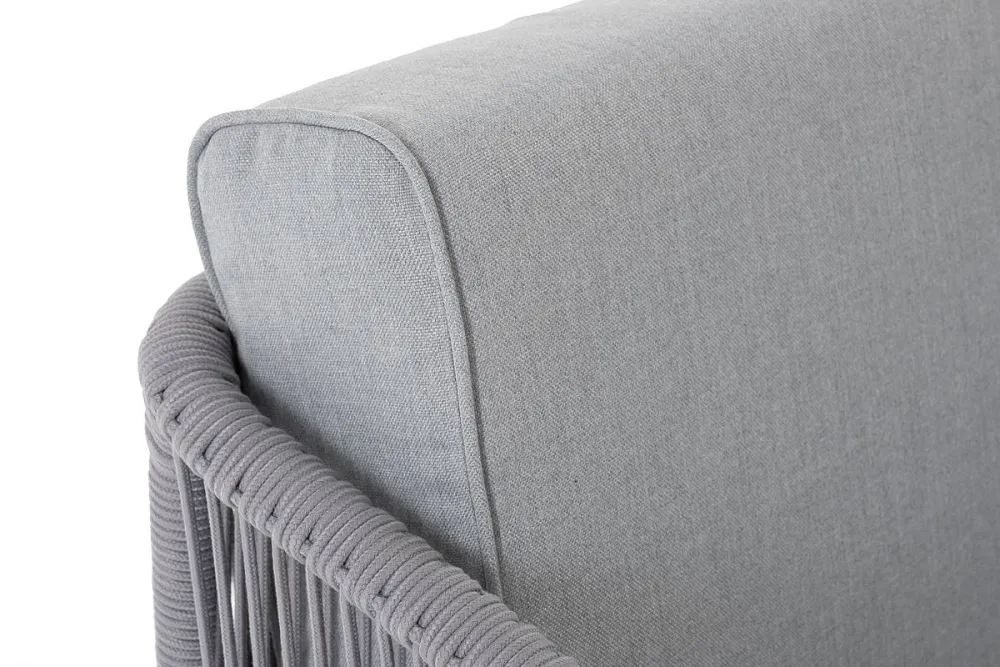 "Канны" диван модульный плетеный из роупа, каркас алюминий белый, роуп светло-серый круглый, ткань светло-серая