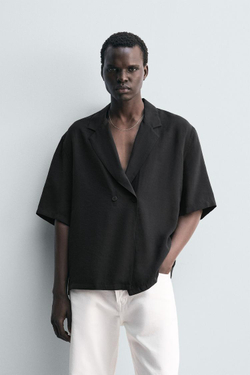 ZARА РУБАШКА-КИМОНО СТРУЯЩЕГОСЯ ПОКРОЯ, ЧЕРНЫЙ