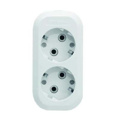 Колодка 2 гн. с/з пластик белая UNIVERSAL Е302