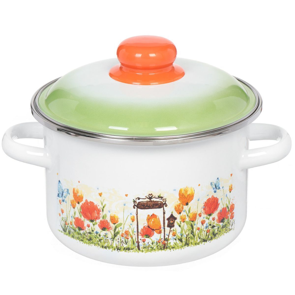 Кастрюля сталь, эмал, 2 л, с крыш, СтальЭмаль, Голландская белоснежная, 7RD161M, индукц