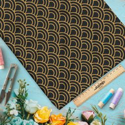 Ткань шифон золотые волны на чёрном