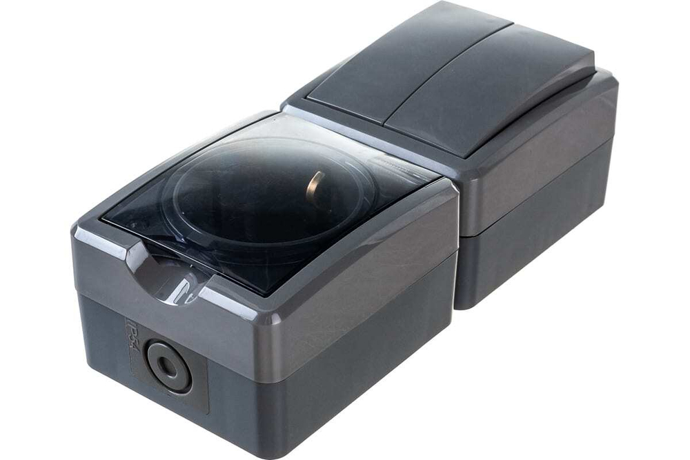 Блок розетка+выкл. двойн. верт. IP54, 16A(10AX)-250В, серый Эксперт ЭРА