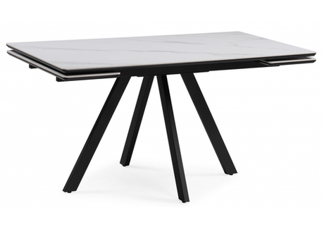 Керамический стол Woodville Вилли 140(200)х80 белый мрамор snow white, черный, ножки черные