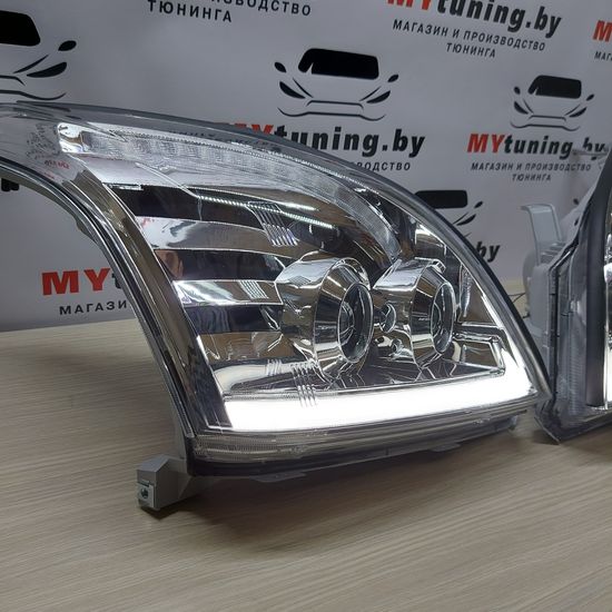 Передние фары Tube Light для Toyota Land Cruisre Prado 120 (03-09) динамические хромированные