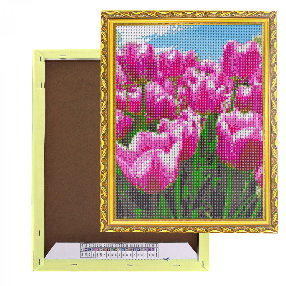 Алмазная мозаика Alingar, на подрамнике, с полным заполнением, (глянц) дизайн рамка, 30х40 см, 20 цветов, "Розовые тюльпаны"