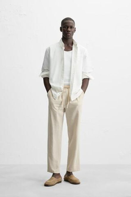 ZARA ДЖОГГЕРЫ RELAXED FIT С ЭЛАСТИЧНЫМ ПОЯСОМ, СВЕТЛО-БЕЖЕВЫЙ