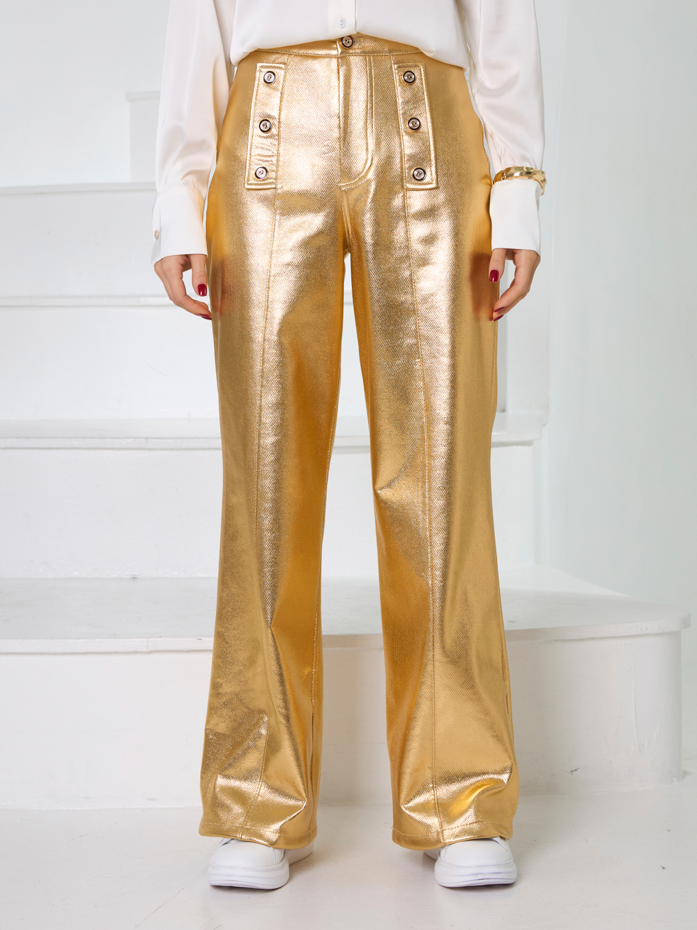 Брюки праздничные для девочки с эффектом металлик золото