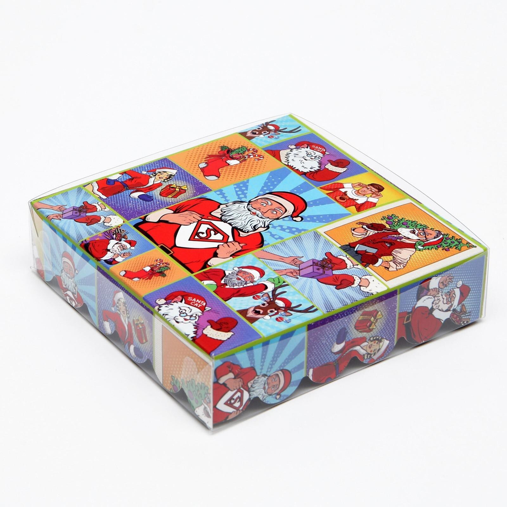 Коробка для печенья "Pop-art новогодние супергерои", 12 х 12 х 3 см