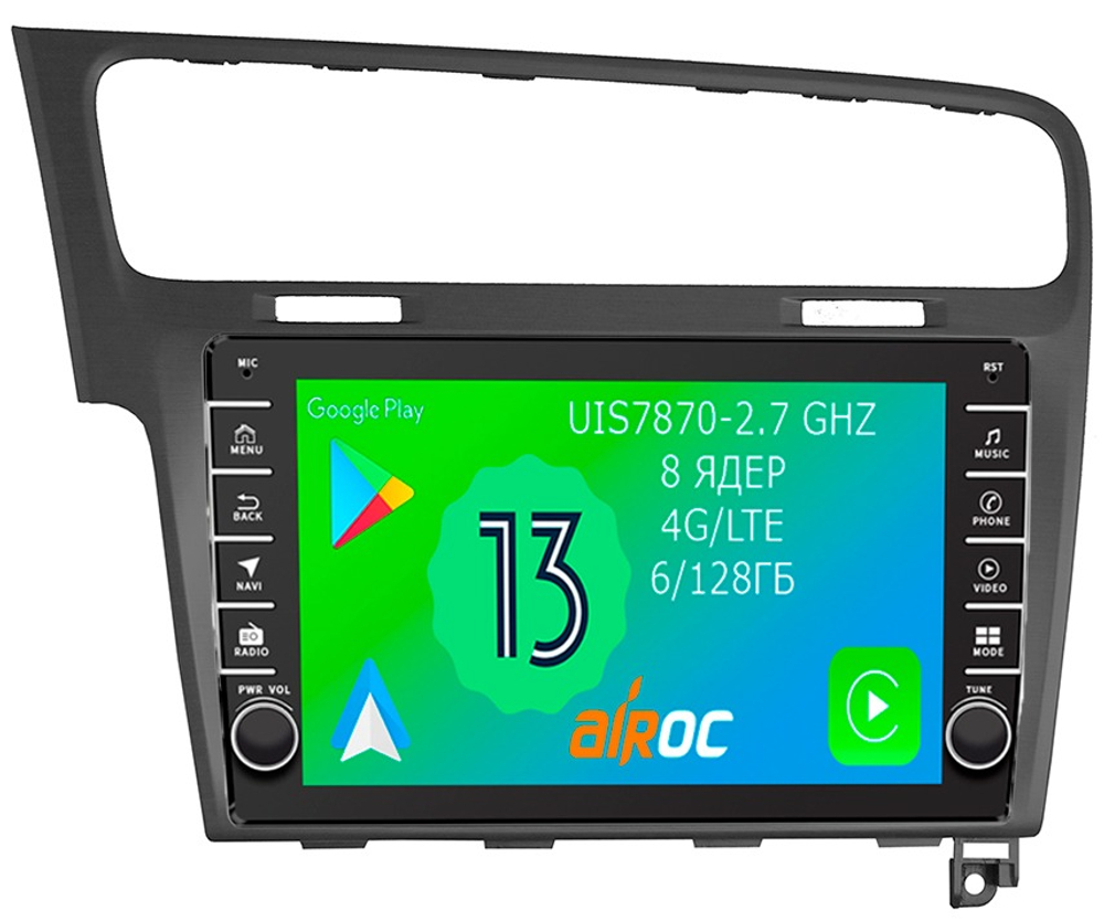 Магнитола для Volkswagen Golf 7 2012-2020 - Airoc AB-3715G (рамка серая, кнопки и крутилки), Android 13, TS20, 6/128Гб, SIM-слот, CarPlay